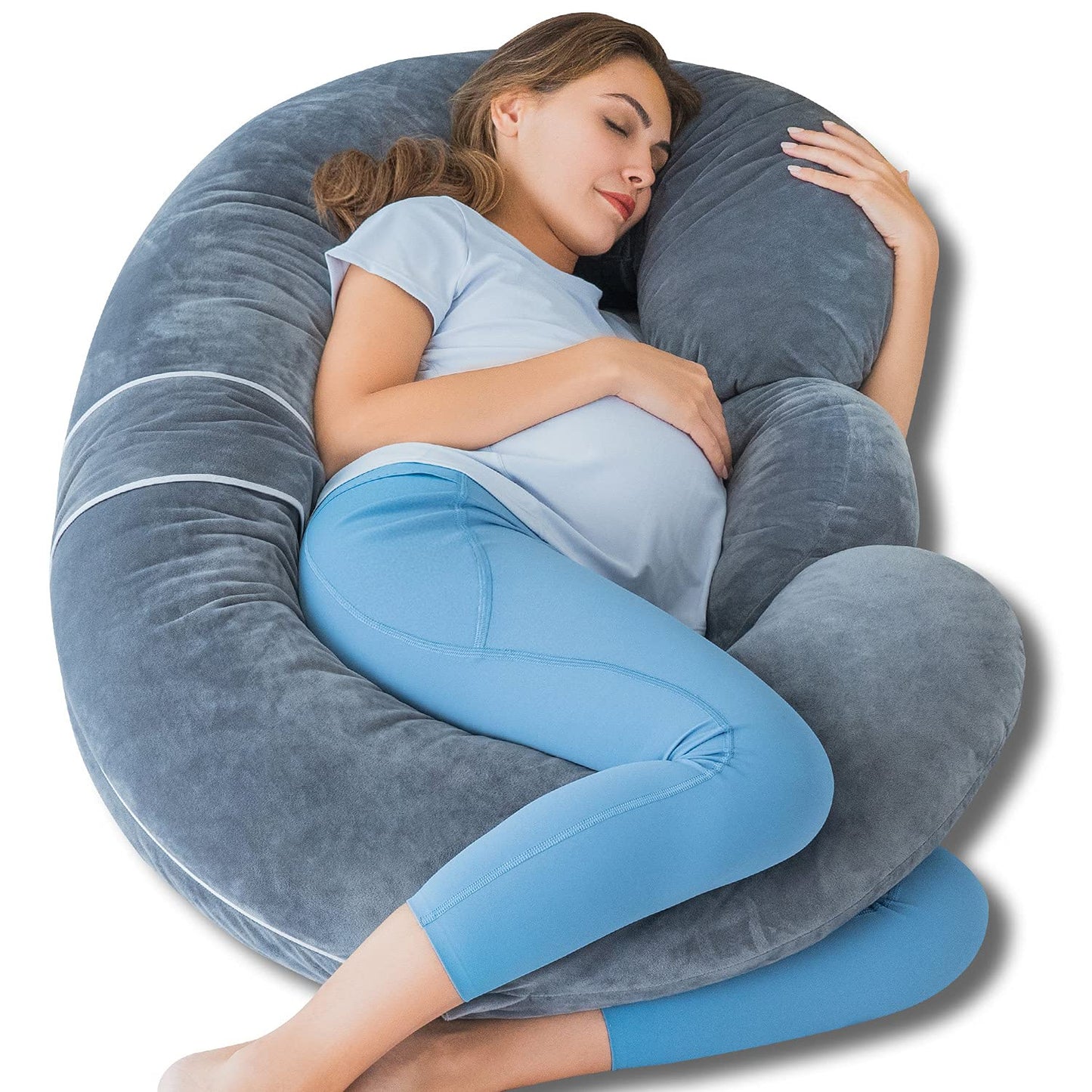 QUEEN ROSE E Shaped Pregnancy Pillows, Detachable Maternity Body Pillow for Sleeping