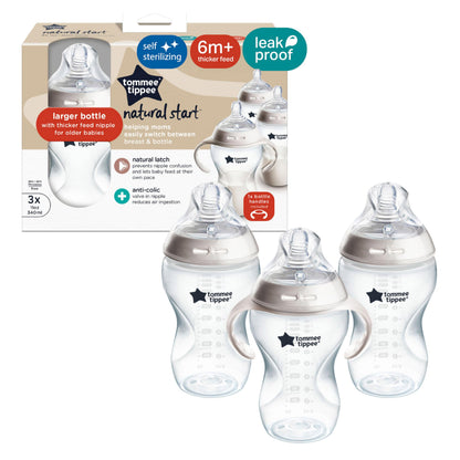Tommee Tippee Natural Start Baby Bottle, 11oz, Thicker Feed, Breast-Like Nipple for Babies 6 Months+