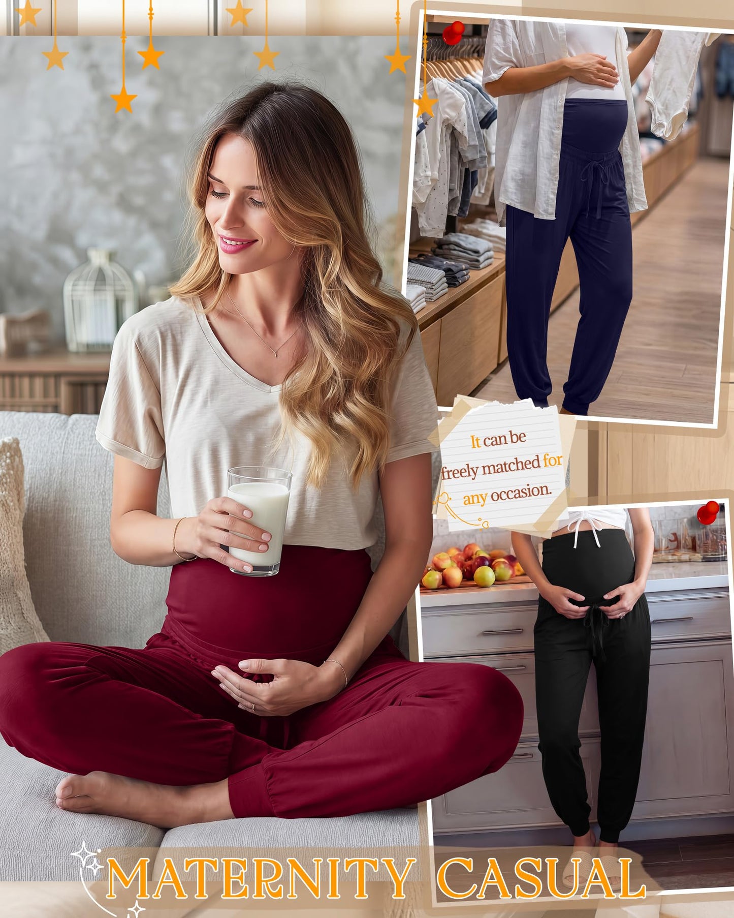 Sweetyweee 3 Pack Womens Maternity Pants Loose Pregnancy Joggers