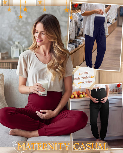 Sweetyweee 3 Pack Womens Maternity Pants Loose Pregnancy Joggers
