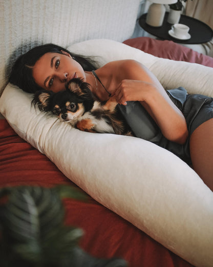 YANA Body Pillow | Luxury Body & Pregnancy Pillow - Organic Bamboo Cotton - Natural Latex Fill - Ergonomic Design - Double Sided - Washable