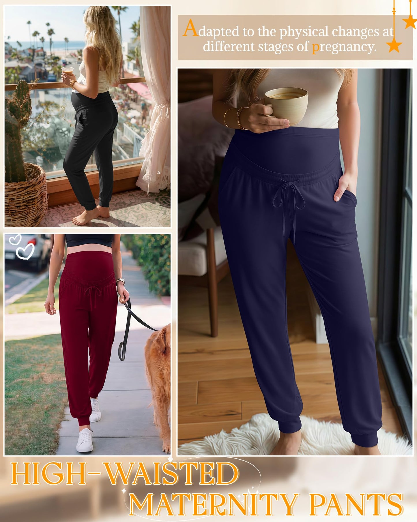 Sweetyweee 3 Pack Womens Maternity Pants Loose Pregnancy Joggers