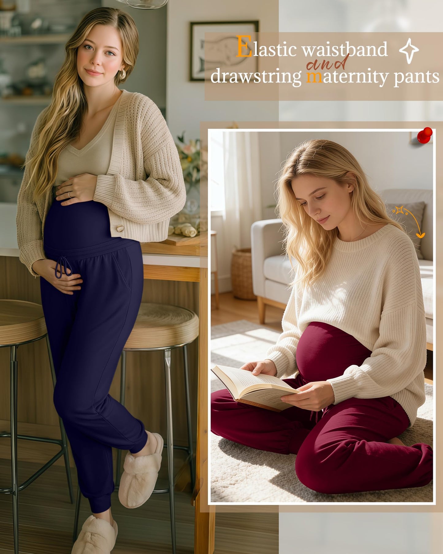 Sweetyweee 3 Pack Womens Maternity Pants Loose Pregnancy Joggers