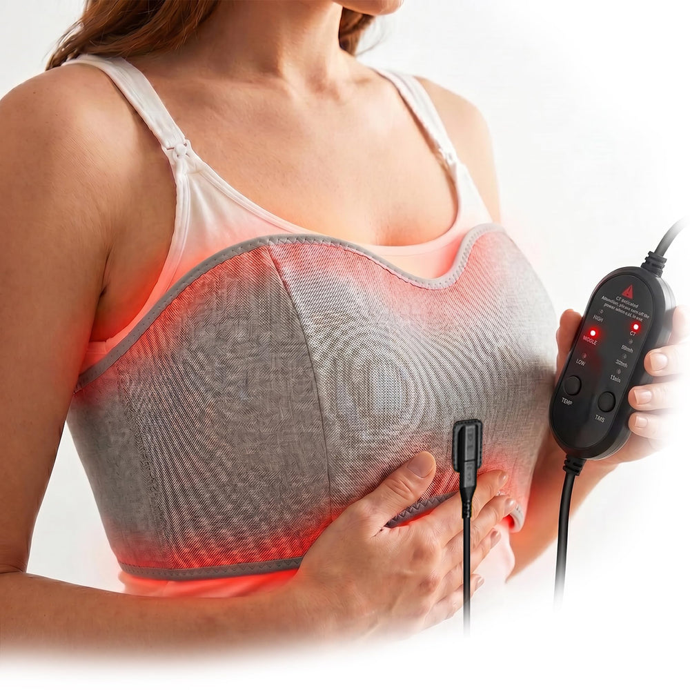Red Light Lactation Massager with Heat & Vibration, Breast Heating Pad for Breastfeeding, Clogged Ducts & Engorgement Relief, Postpartum Breast Care with Extra Extension Strap for All Body Types