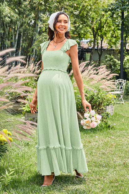 OUGES Women's Ruffle Sleeve Summer Baby Shower Maternity Photoshoot Dress